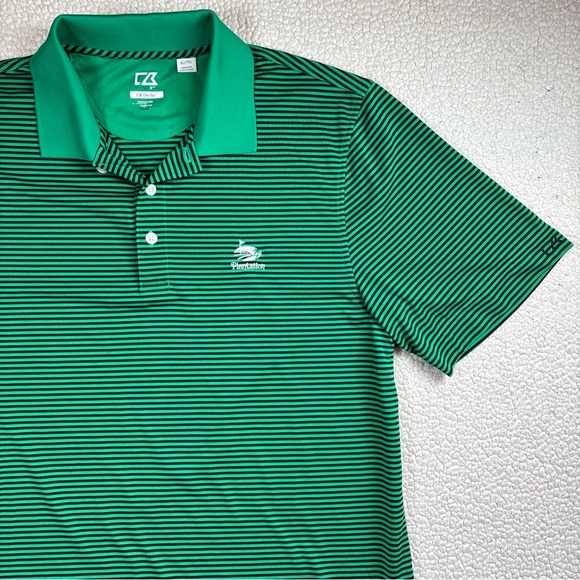 Cutter & Buck Men’s CB DryTec XL Green S/S Striped Plantation Golf Polo Shirt - Picture 5 of 16